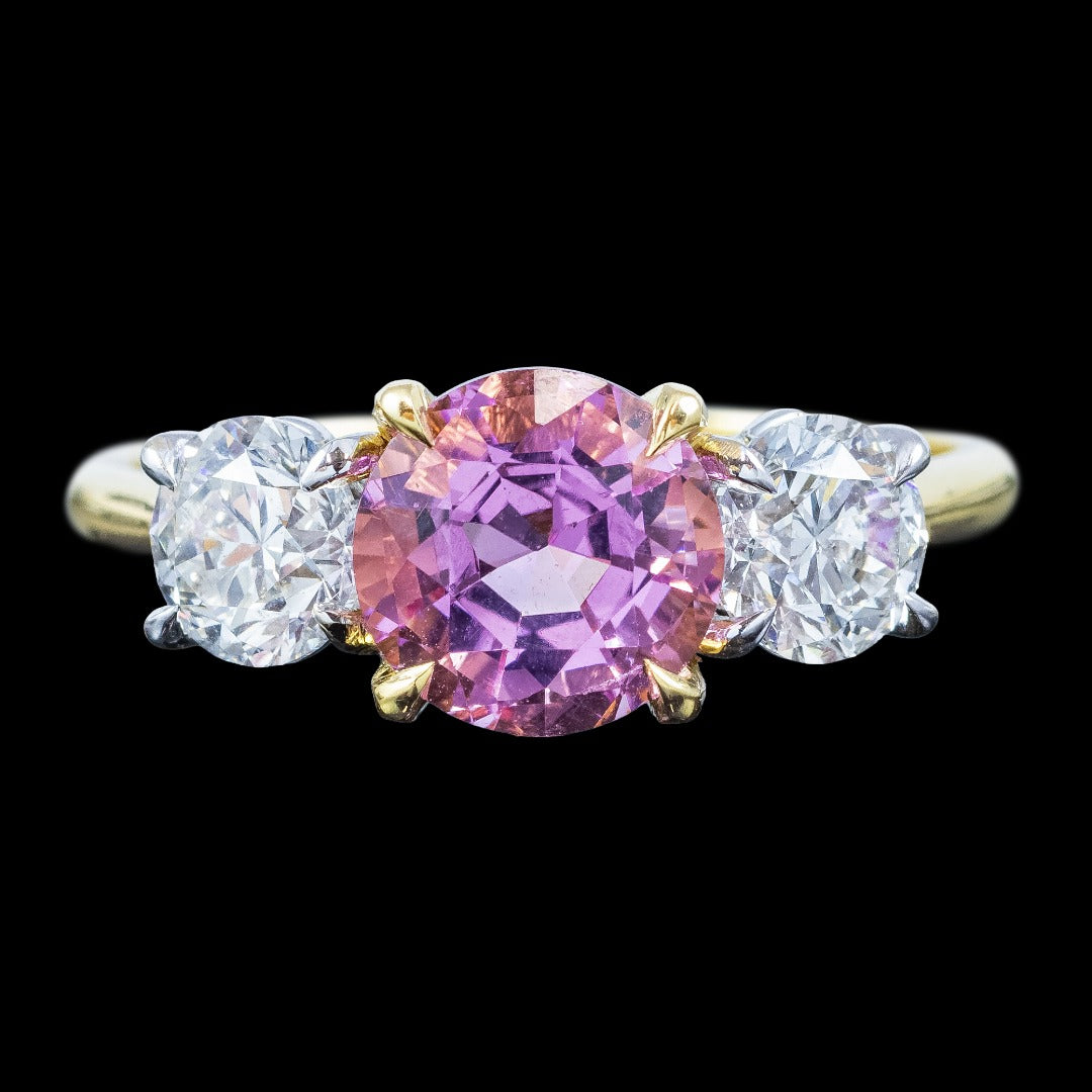 Edwardian Style Morganite Diamond Trilogy Ring 1.91ct Pink Morganite With Cert 