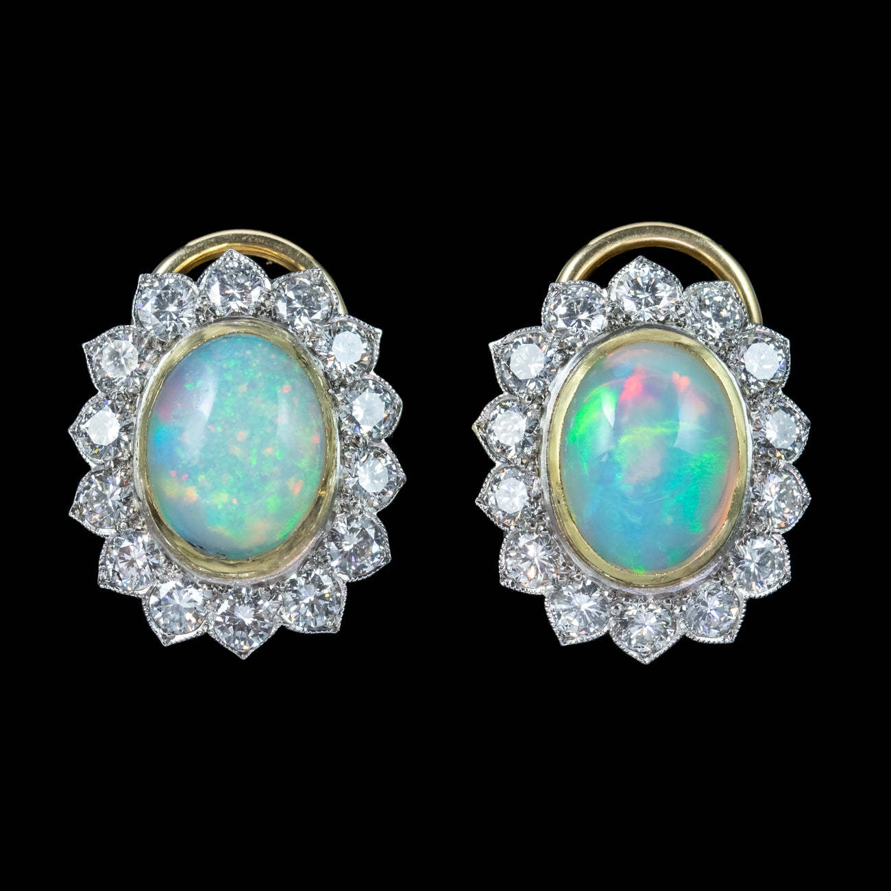 Edwardian Style Opal Diamond Cluster Clip Earrings 18ct Gold 2ct Opals Secondary image