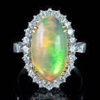 Edwardian Style Opal Diamond Cluster Ring 5.20ct Natural Opal