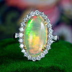Edwardian Style Opal Diamond Cluster Ring 5.20ct Natural Opal