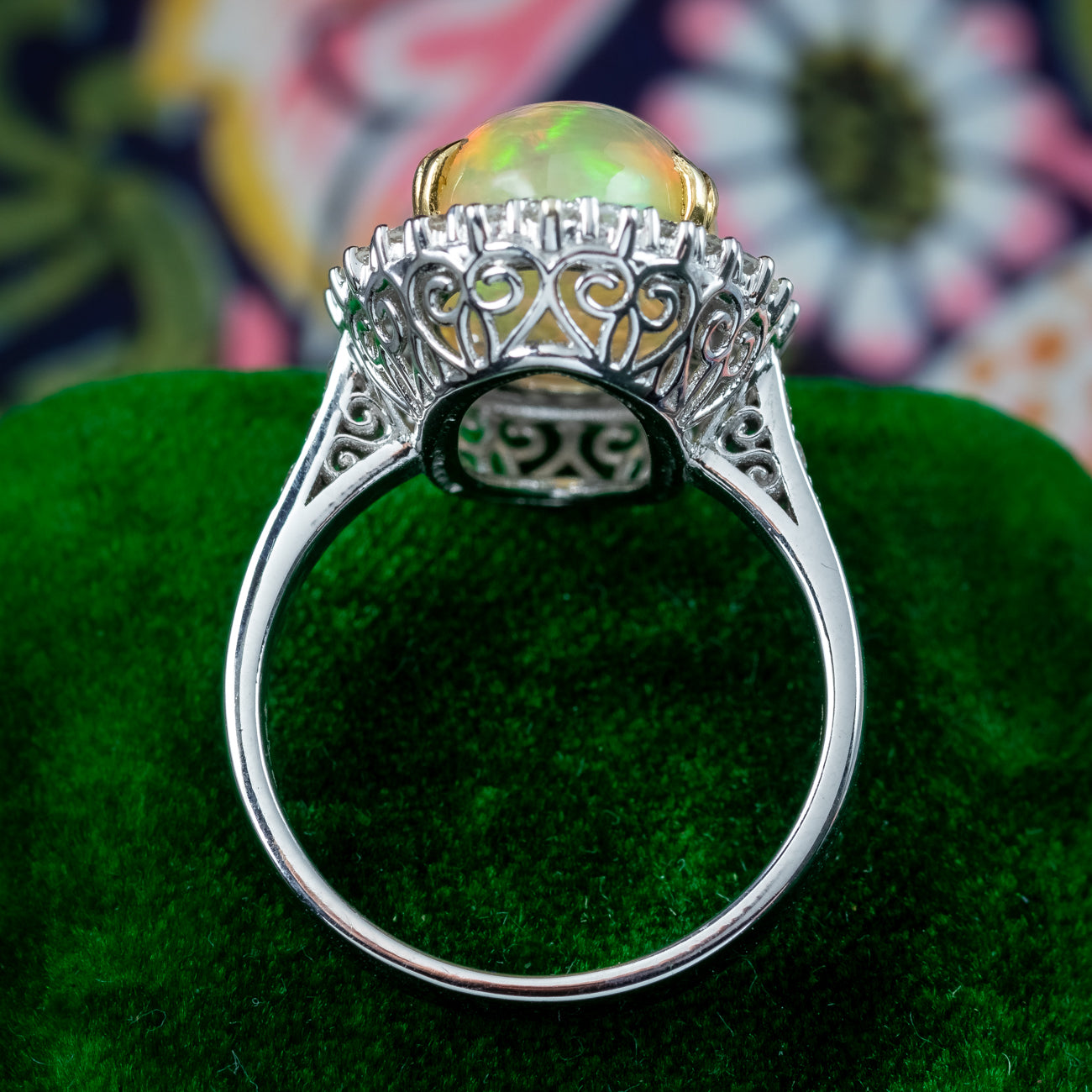 Edwardian Style Opal Diamond Cluster Ring 5.20ct Natural Opal Secondary image
