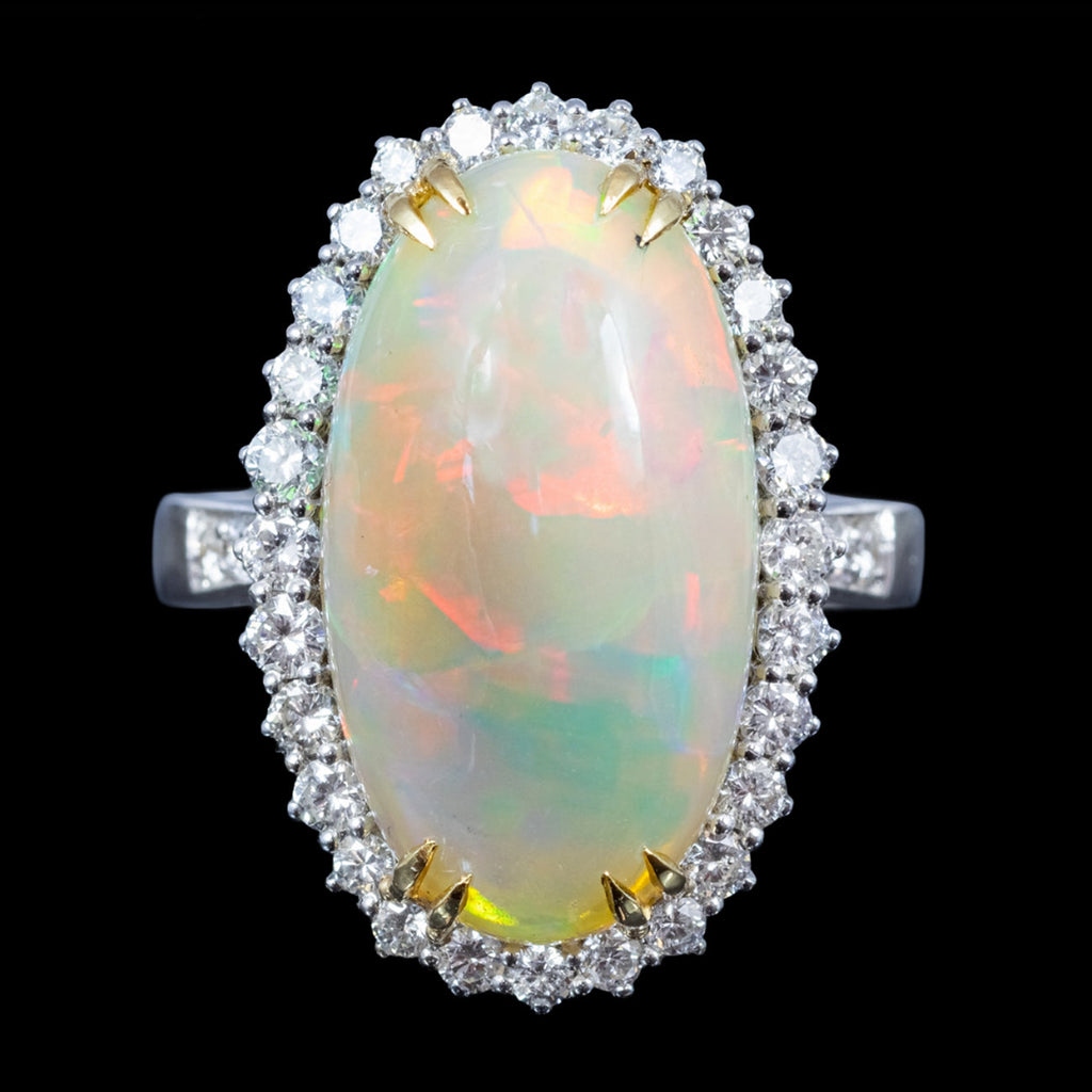 Edwardian Style Opal Diamond Cocktail Ring 5.58ct Natural Opal 