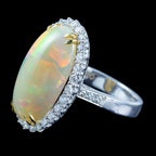 Edwardian Style Opal Diamond Cocktail Ring 5.58ct Natural Opal 