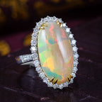 Edwardian Style Opal Diamond Cocktail Ring 5.58ct Natural Opal 