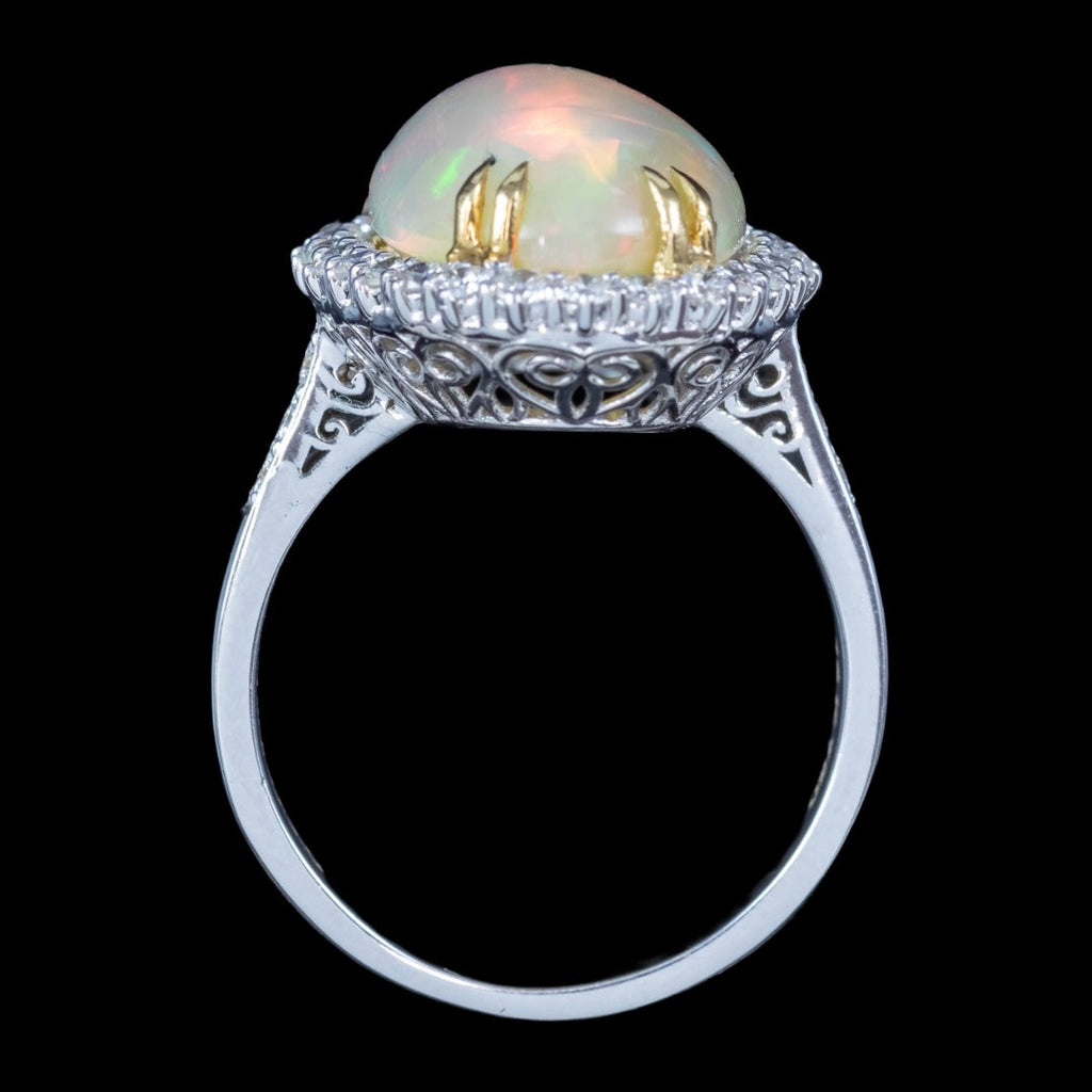 Edwardian Style Opal Diamond Cocktail Ring 5.58ct Natural Opal 