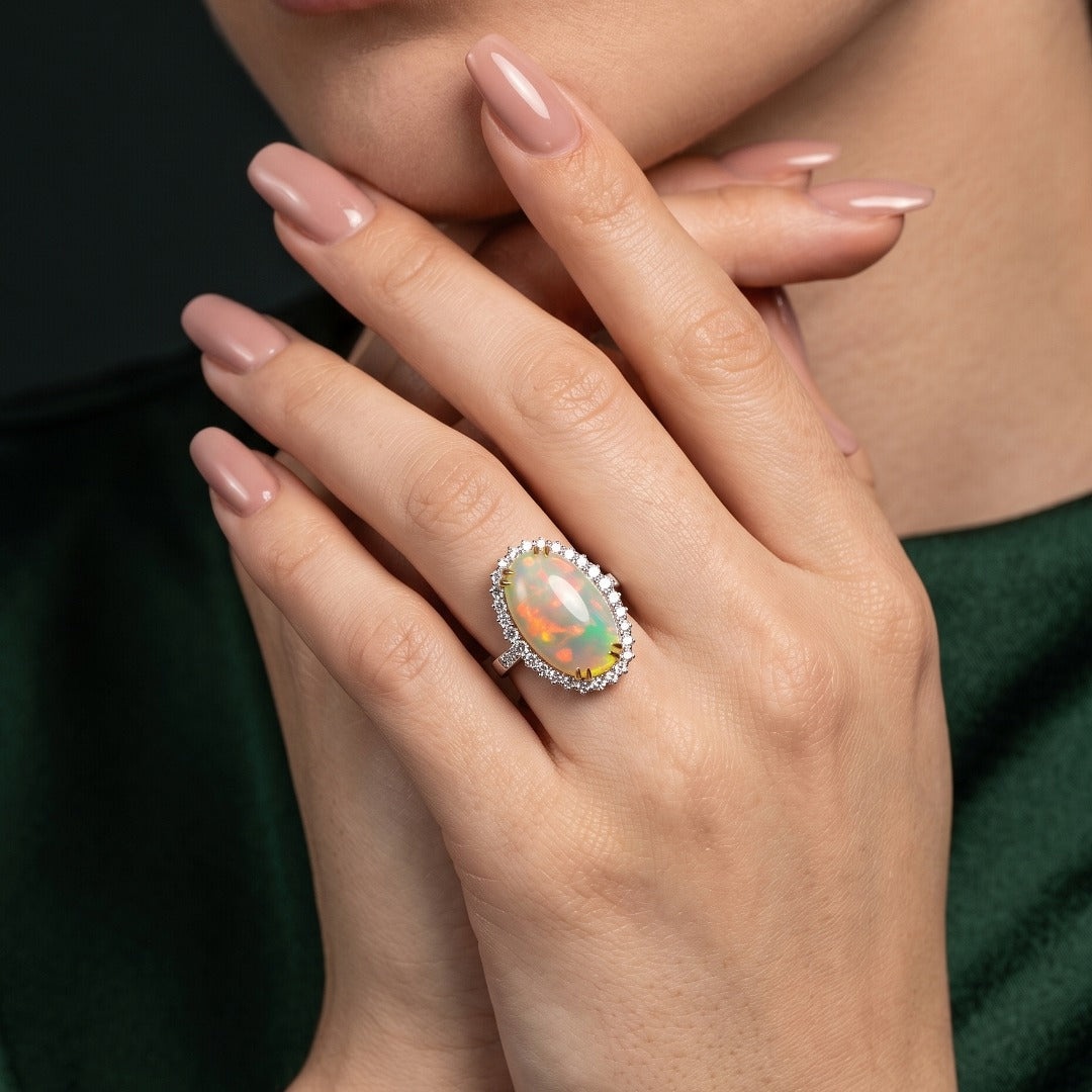 Edwardian Style Opal Diamond Cocktail Ring 5.58ct Natural Opal Secondary image