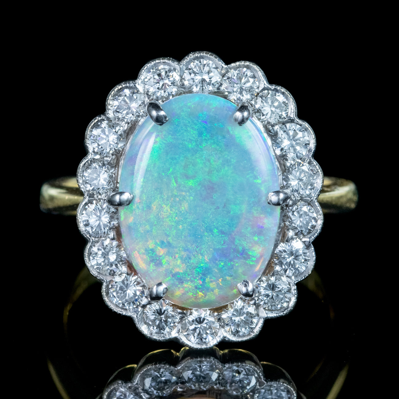 Edwardian Style Opal Diamond Daisy Cluster Ring 3ct Opal Secondary image