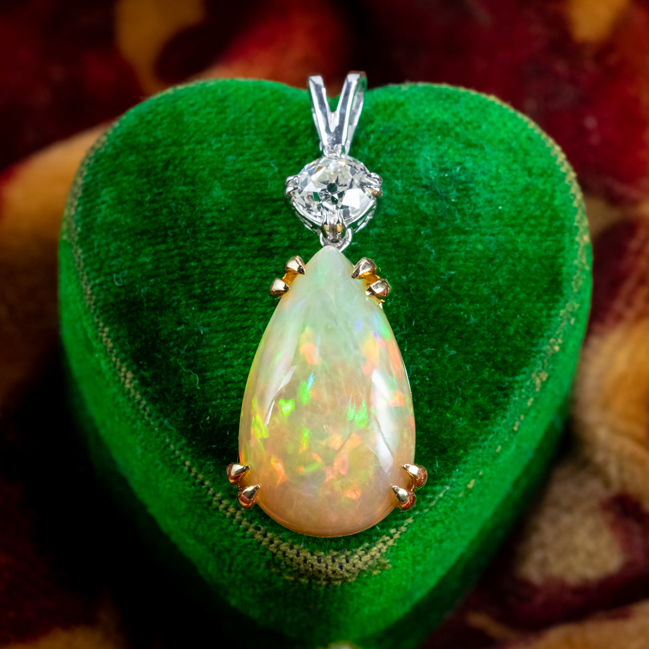 Edwardian Style Opal Diamond Pendant 18ct Gold 5.46ct Opal Secondary image
