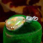 Edwardian Style Opal Diamond Pendant 18ct Gold 5.46ct Opal