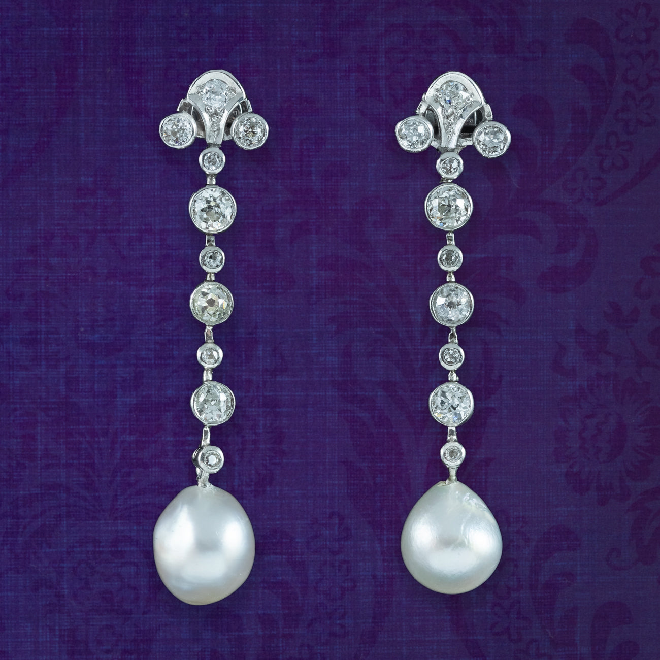 Edwardian Style Pearl Diamond Drop Earrings 18ct Gold 1.3ct Total Main image