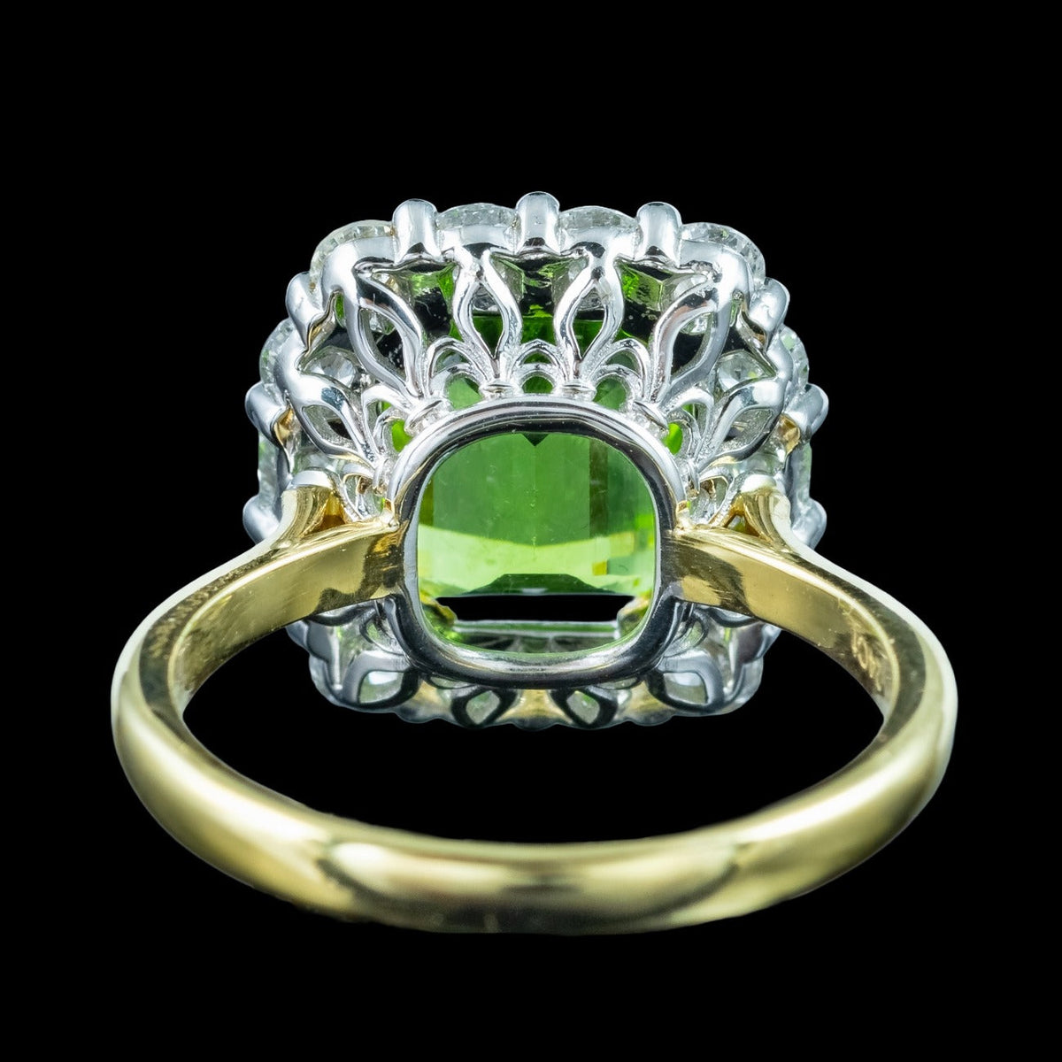 Edwardian Style Peridot Diamond Cluster Ring 4.57ct Peridot With Cert