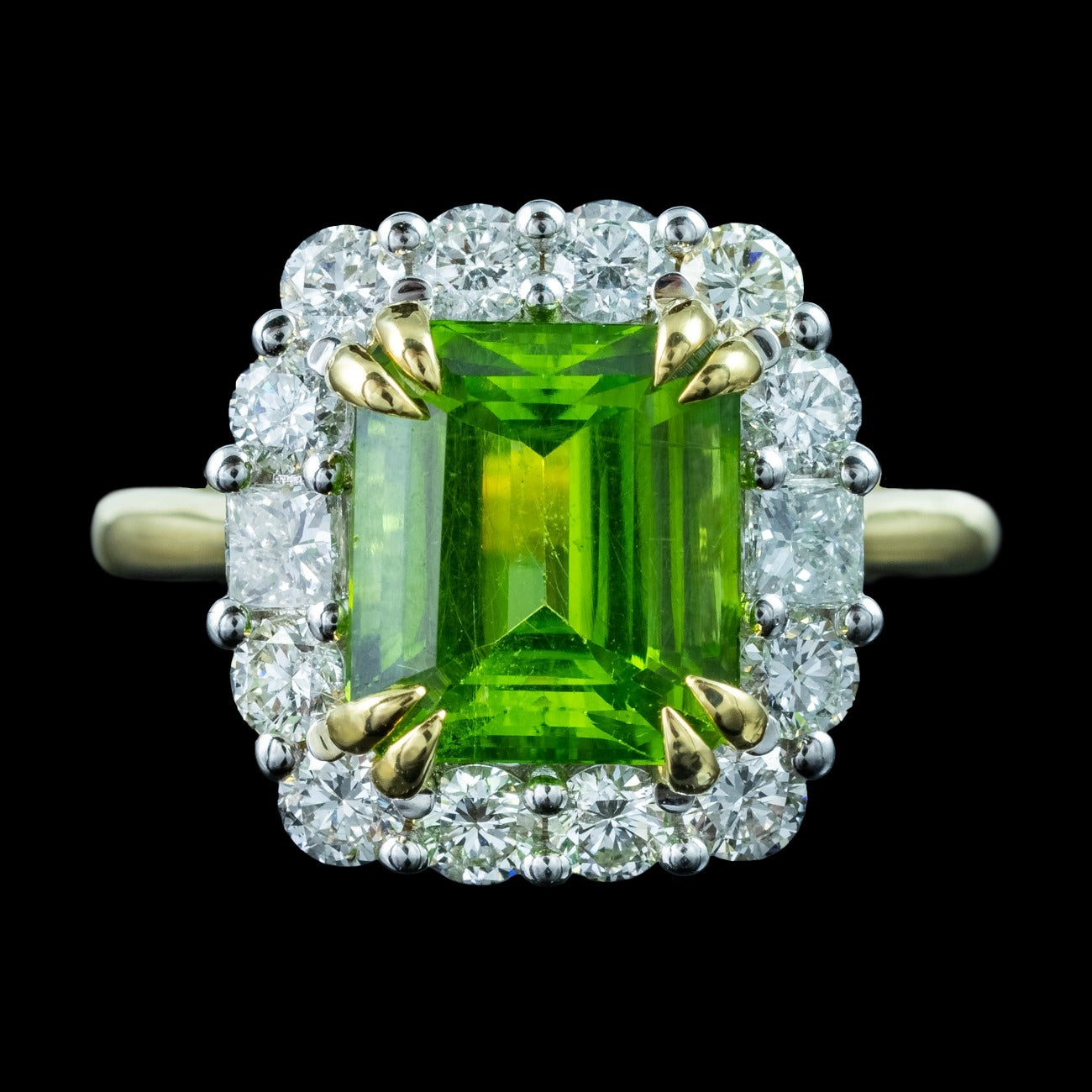 Edwardian Style Peridot Diamond Cluster Ring 4.57ct Peridot With Cert