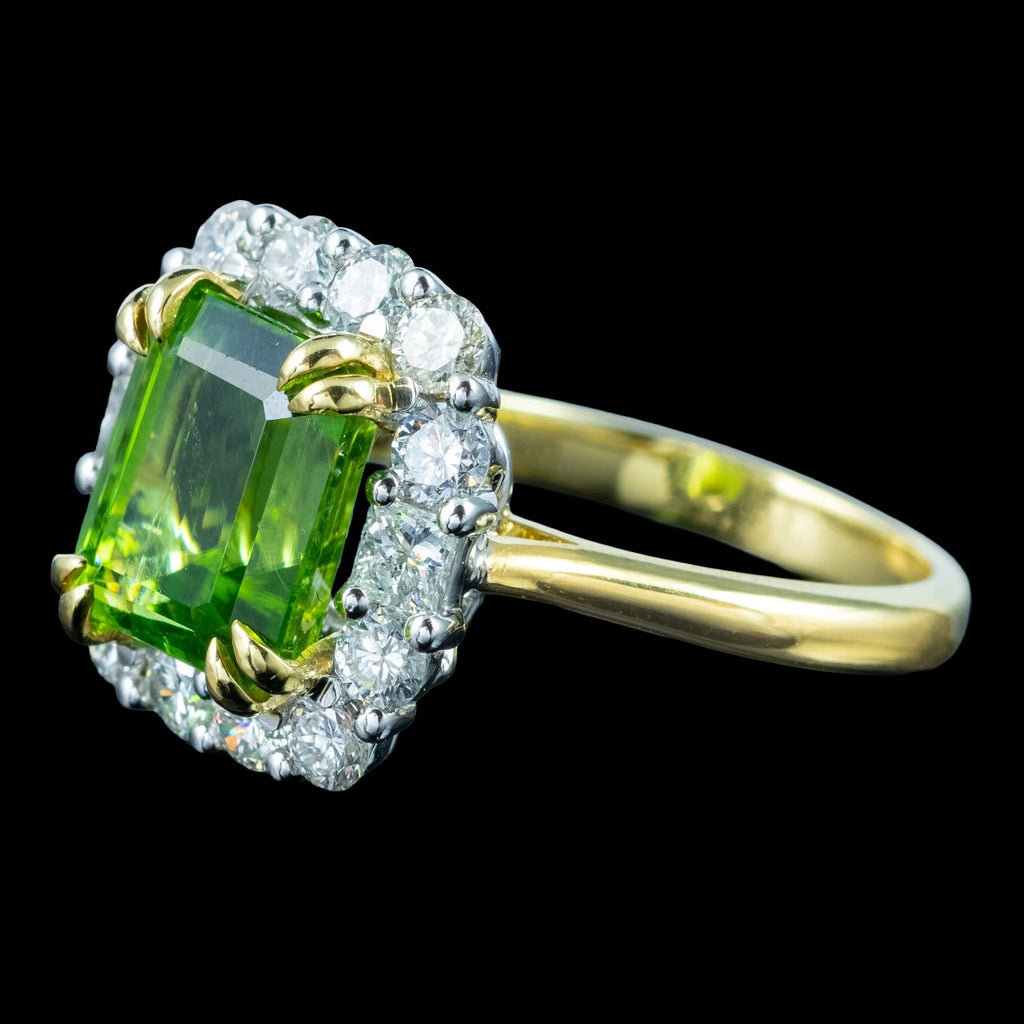 Edwardian Style Peridot Diamond Cluster Ring 4.57ct Peridot With Cert