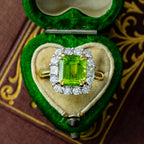 Edwardian Style Peridot Diamond Cluster Ring 4.57ct Peridot With Cert