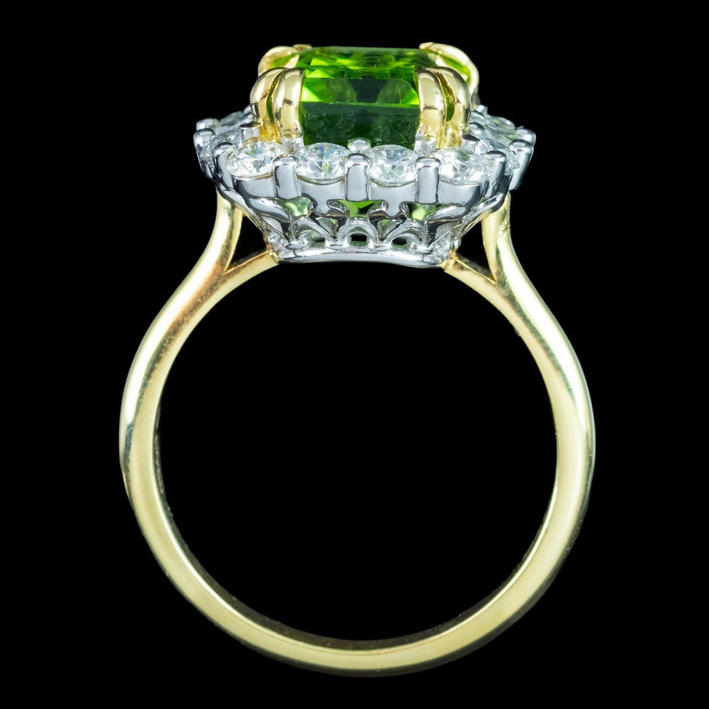 Edwardian Style Peridot Diamond Cluster Ring 4.57ct Peridot With Cert