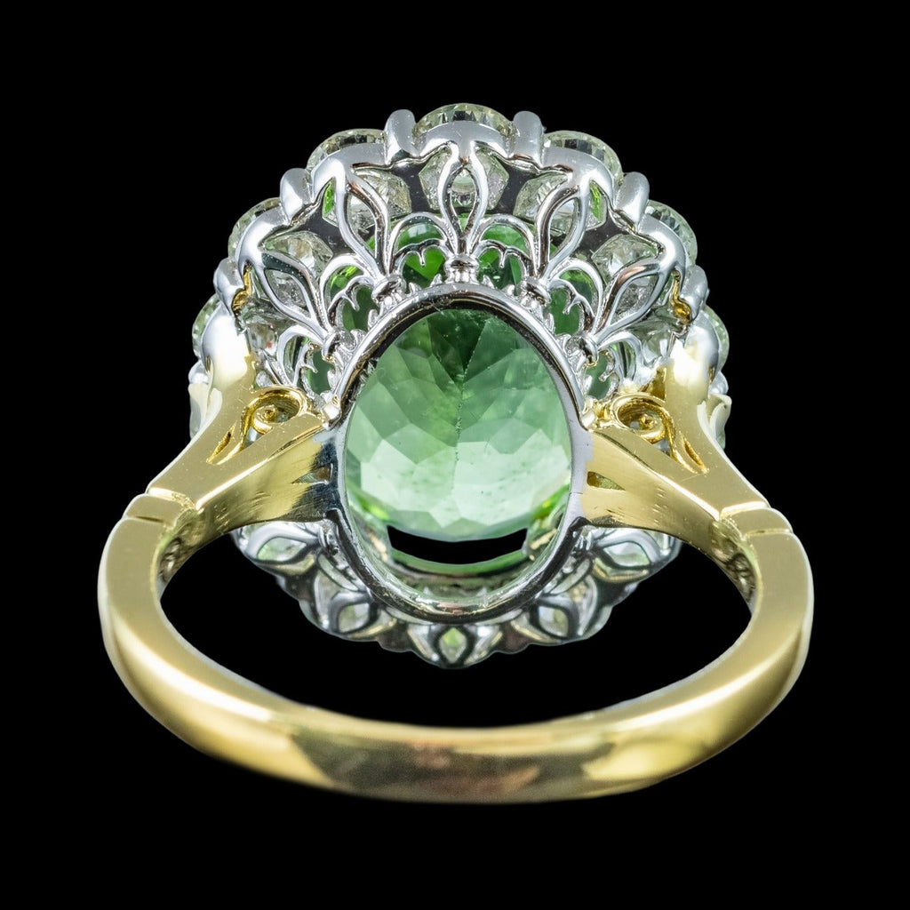Edwardian Style Peridot Diamond Cluster Ring 6.89ct Peridot With Cert