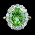 Edwardian Style Peridot Diamond Cluster Ring 6.89ct Peridot With Cert