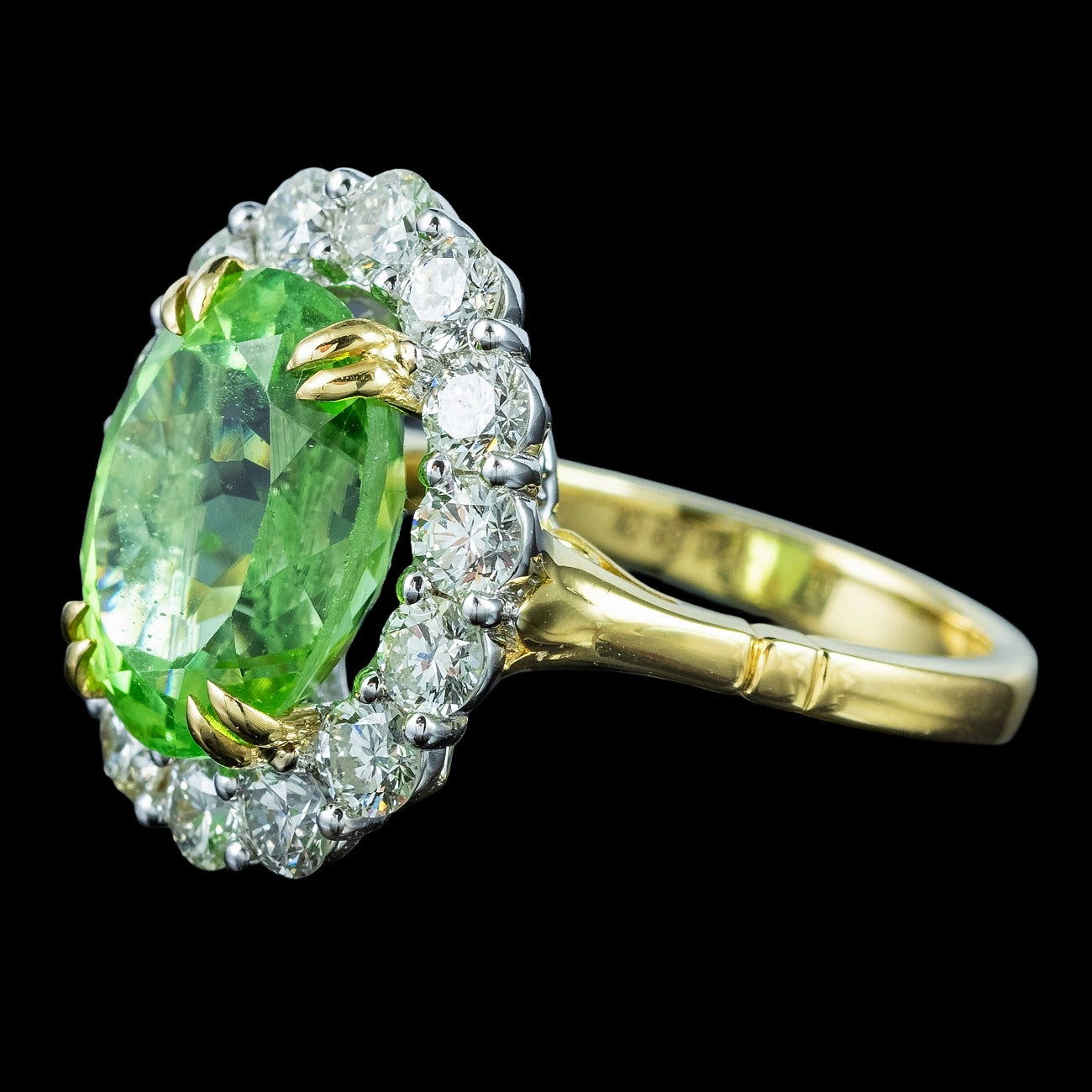 Edwardian Style Peridot Diamond Cluster Ring 6.89ct Peridot With Cert
