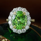 Edwardian Style Peridot Diamond Cluster Ring 6.89ct Peridot With Cert