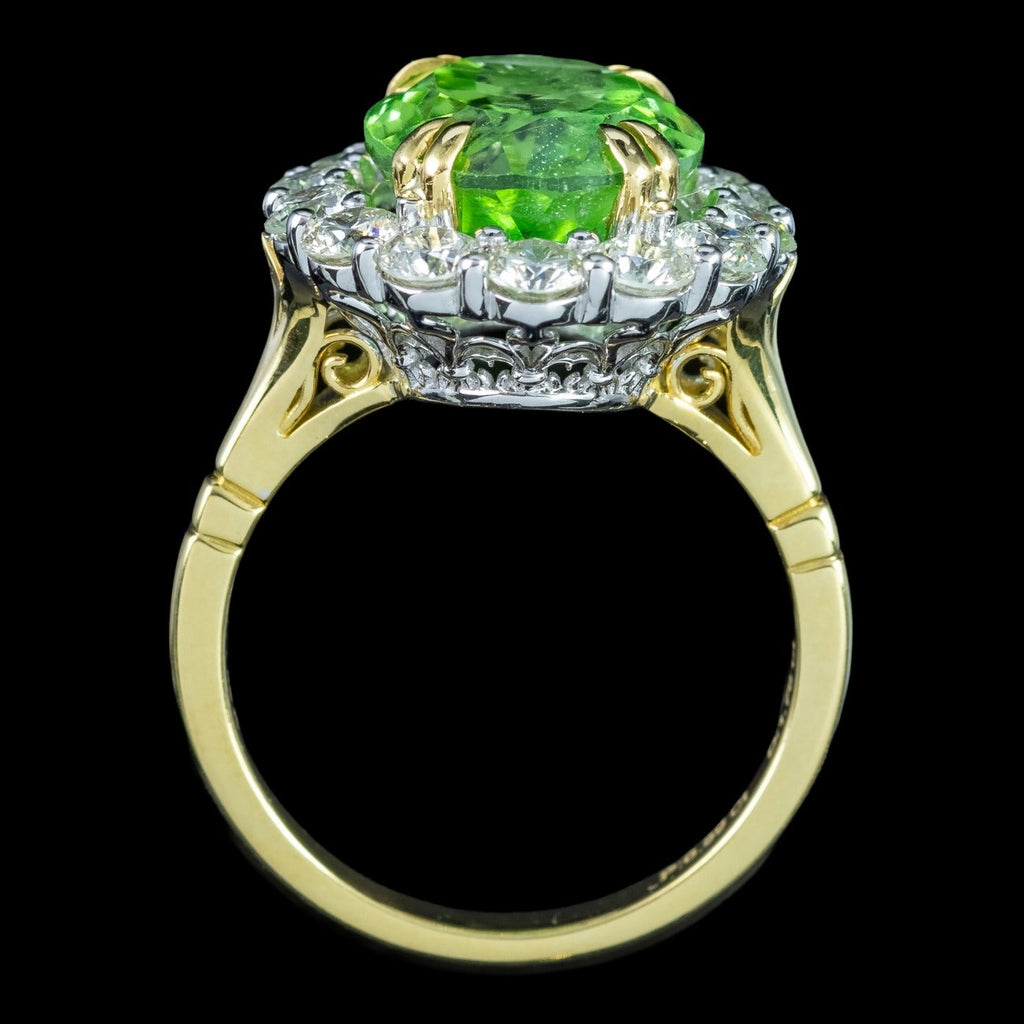 Edwardian Style Peridot Diamond Cluster Ring 6.89ct Peridot With Cert