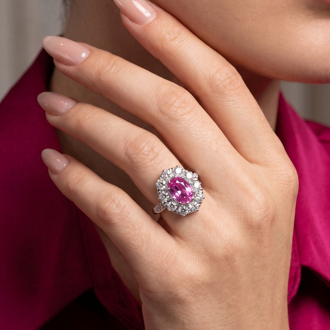 Edwardian Style Sapphire Diamond Cluster Ring 1.75ct Pink Sapphire Secondary image