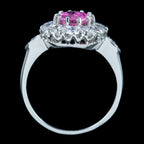 Edwardian Style Pink Sapphire Diamond Cluster Ring 1.75ct Sapphire