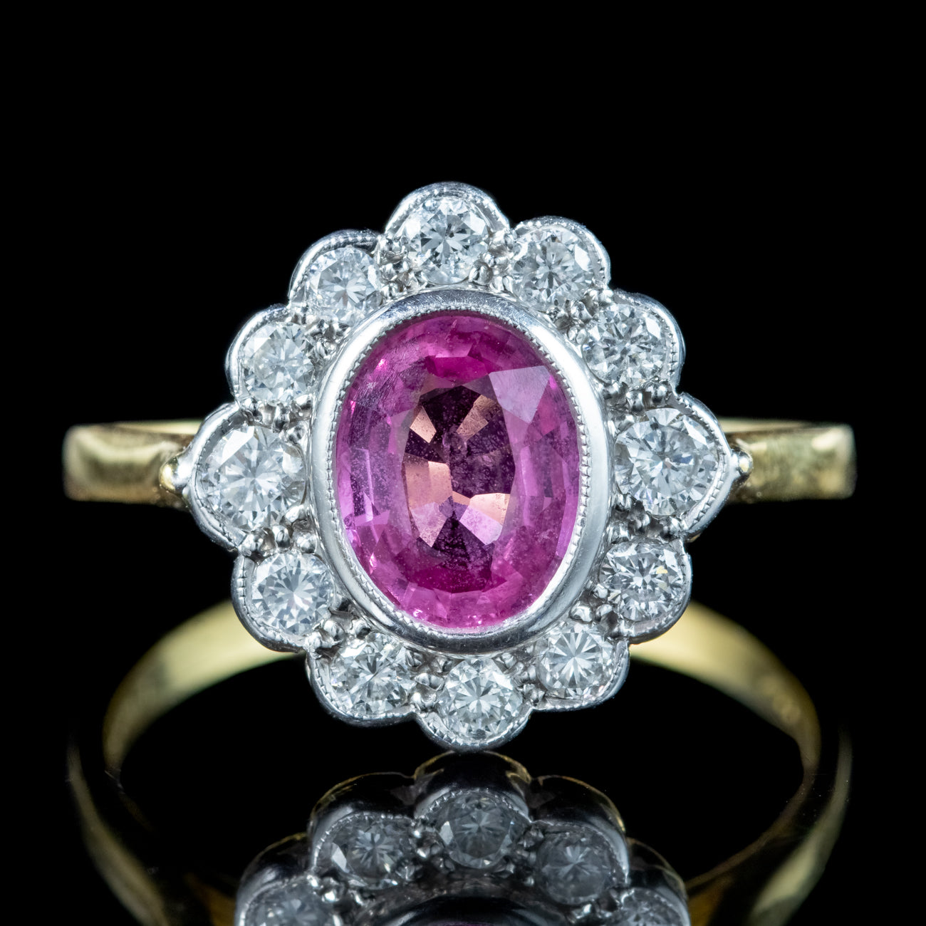Edwardian Style Pink Sapphire Diamond Cluster Ring 1.5ct Sapphire Secondary image