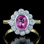 Edwardian Style Pink Sapphire Diamond Cluster Ring 1.5ct Sapphire 