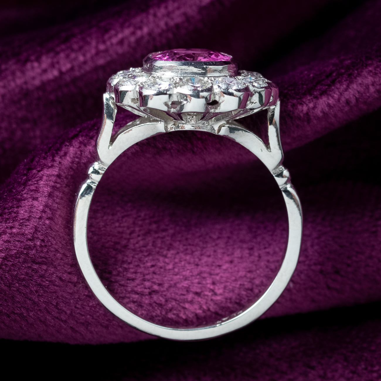 Edwardian Style Pink Sapphire Diamond Cluster Ring 2.2ct Sapphire Secondary image