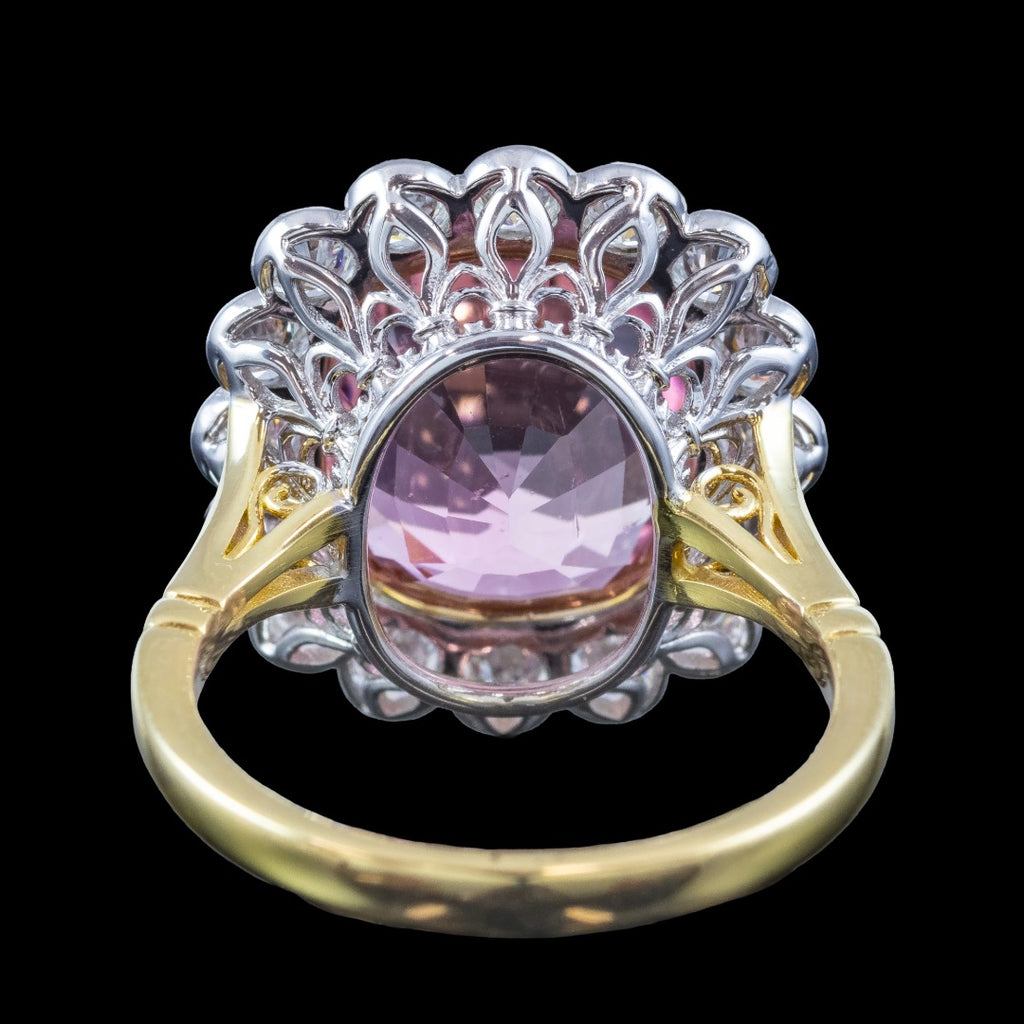 Edwardian Style Pink Tourmaline Diamond Cluster Cocktail Ring 9.50ct Centre With Cert