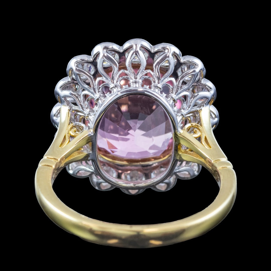 Edwardian Style Pink Tourmaline Diamond Cluster Cocktail Ring 9.50ct Centre With Cert