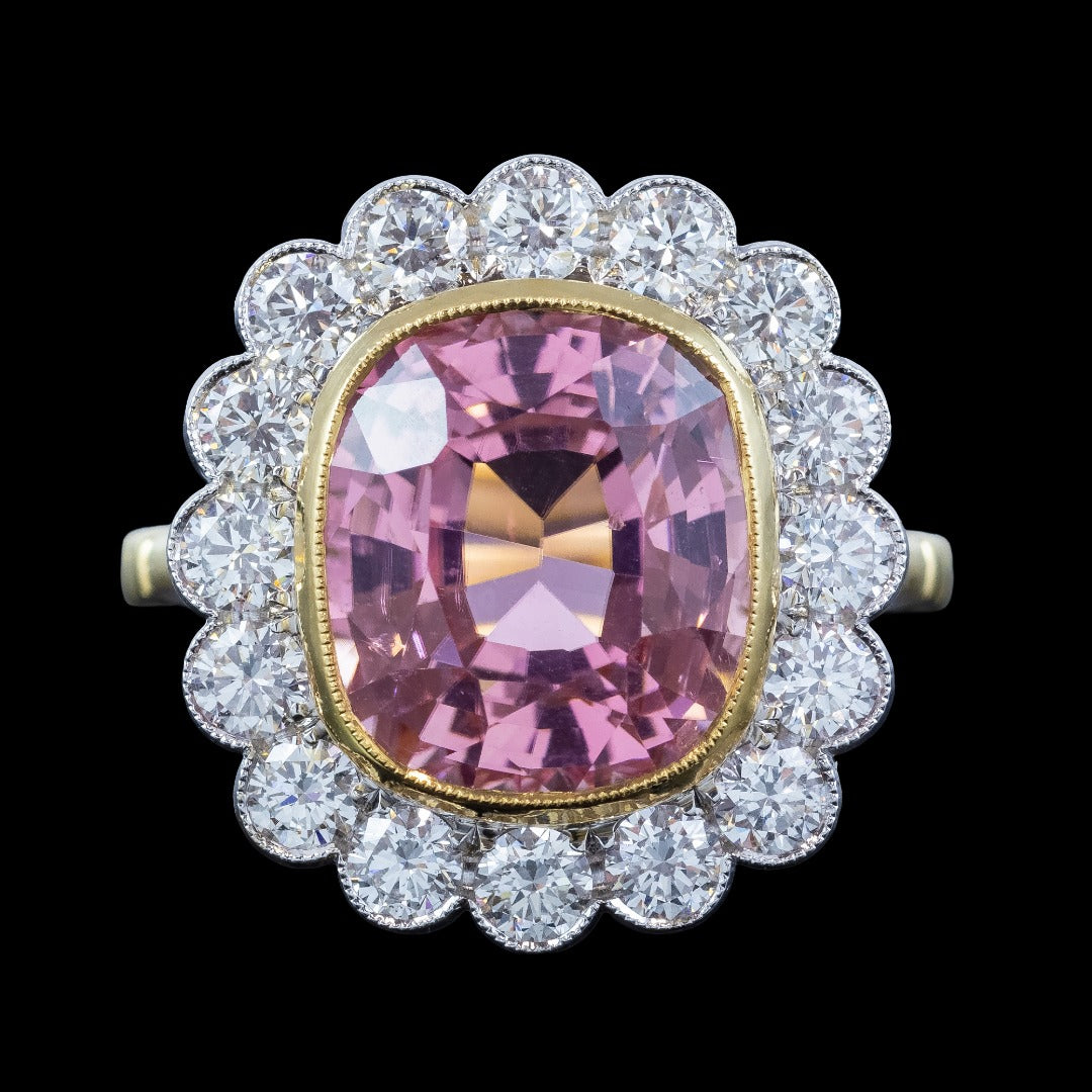 Edwardian Style Pink Tourmaline Diamond Cluster Cocktail Ring 9.50ct Centre With Cert