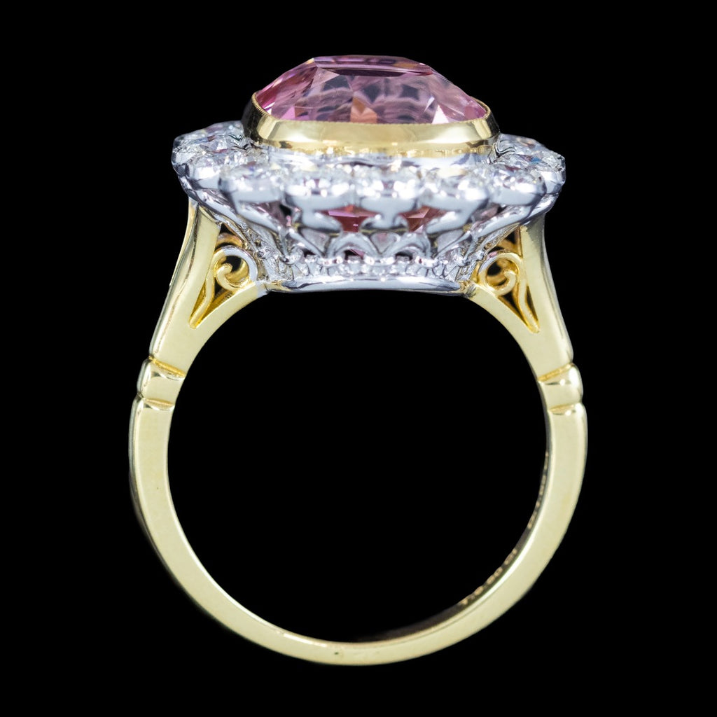 Edwardian Style Pink Tourmaline Diamond Cluster Cocktail Ring 9.50ct Centre With Cert