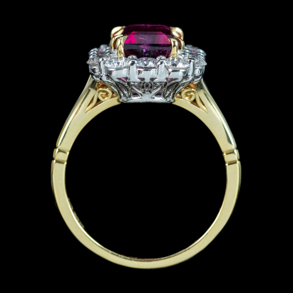 Edwardian Style Tourmaline Diamond Cluster Ring 3.86ct Pink Tourmaline