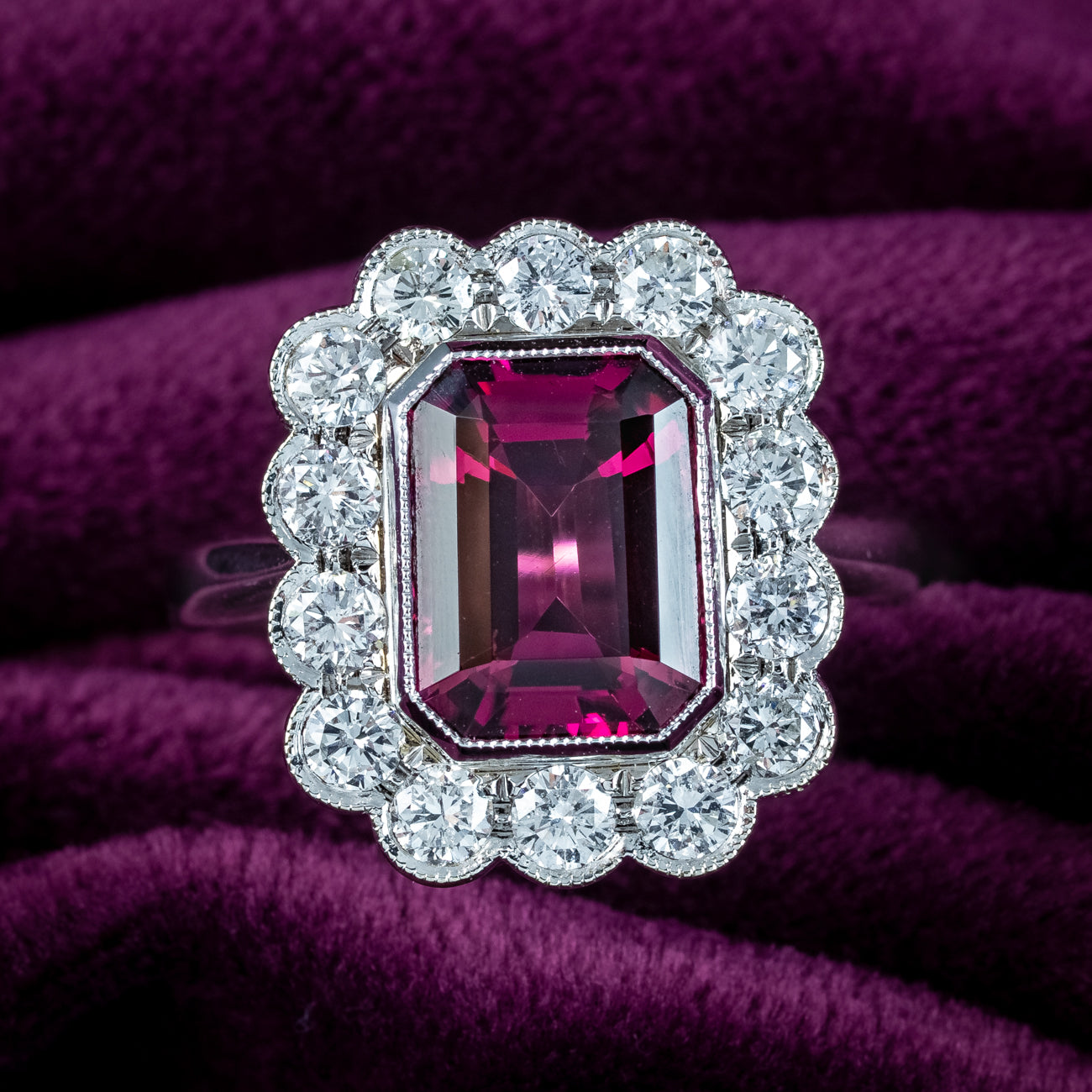 Edwardian Style Pink Tourmaline Diamond Cluster Ring 3.10ct Tourmaline Secondary image