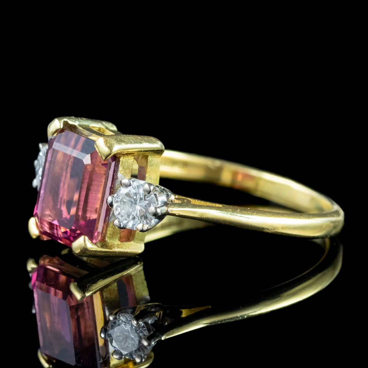 Vintage Pink Tourmaline Diamond Trilogy Ring 2.65ct Tourmaline