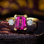 Vintage Pink Tourmaline Diamond Trilogy Ring 2.65ct Tourmaline