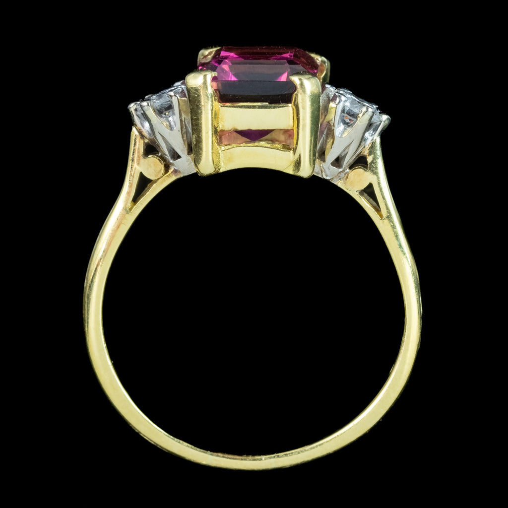 Vintage Pink Tourmaline Diamond Trilogy Ring 2.65ct Tourmaline