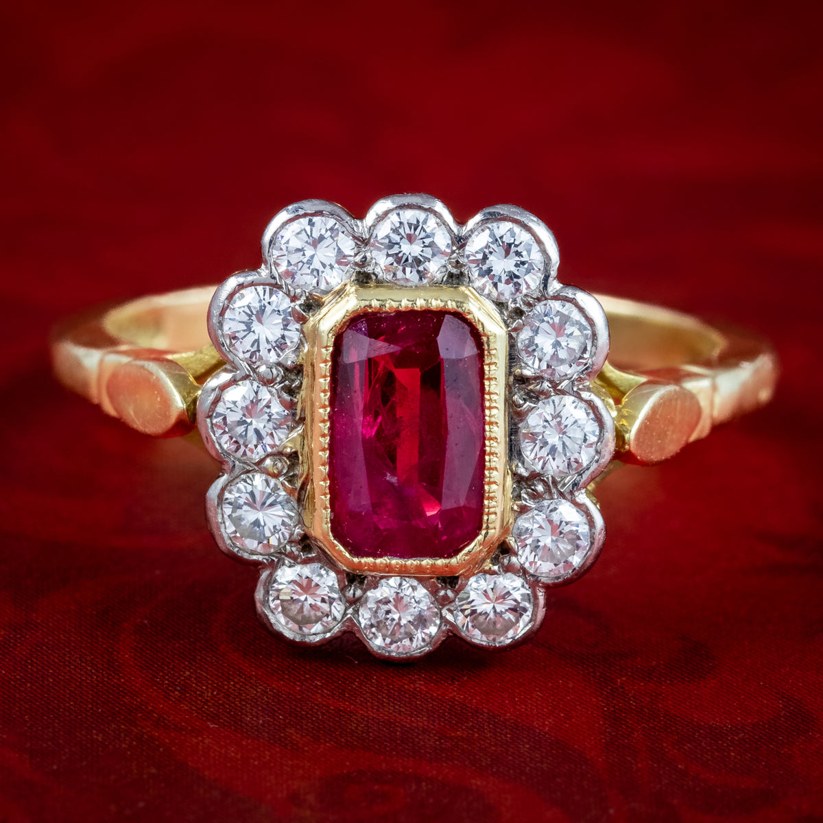 Edwardian Style Ruby Diamond Cluster Ring 0.75ct Ruby Main image
