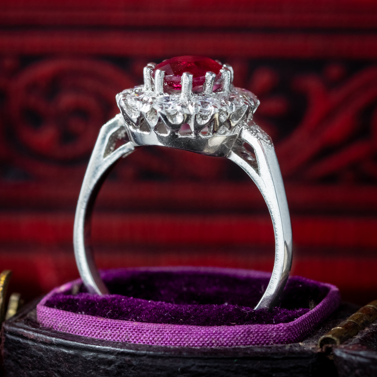 Edwardian Style Ruby Diamond Cluster Ring 1.5ct Ruby Secondary image