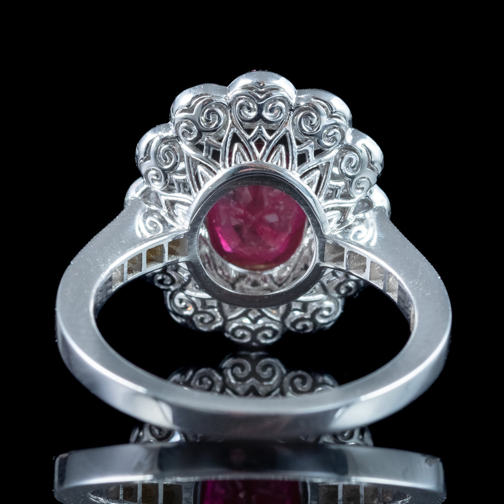 Edwardian Style Ruby Diamond Cluster Ring 2.05ct Burmese Ruby