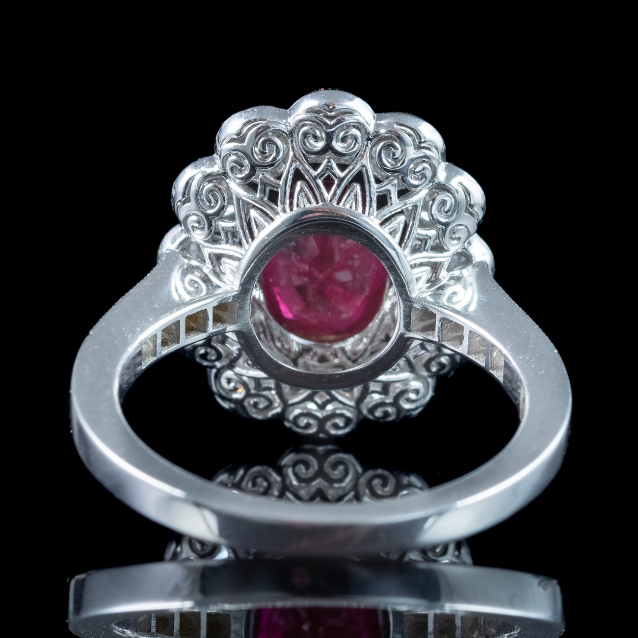 Edwardian Style Ruby Diamond Cluster Ring 2.05ct Burmese Ruby