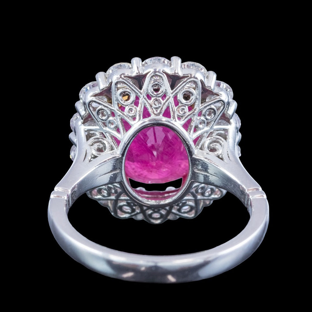 Edwardian Style Ruby Diamond Cluster Ring 9.04ct Greenland Ruby With Cert