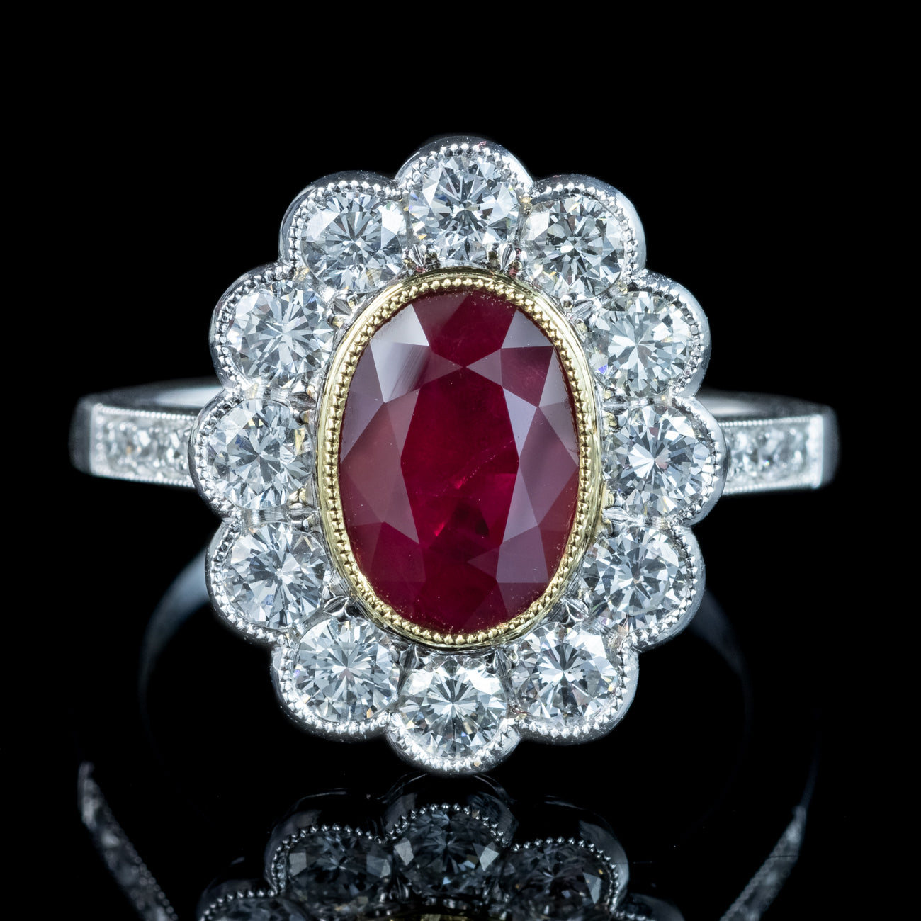 Edwardian Style Ruby Diamond Cluster Ring 2.05ct Burmese Ruby Secondary image