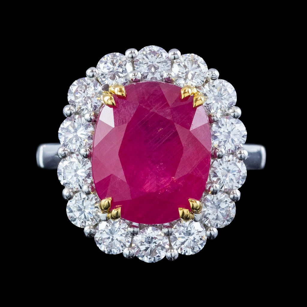 Edwardian Style Ruby Diamond Cluster Ring 9.04ct Greenland Ruby With Cert
