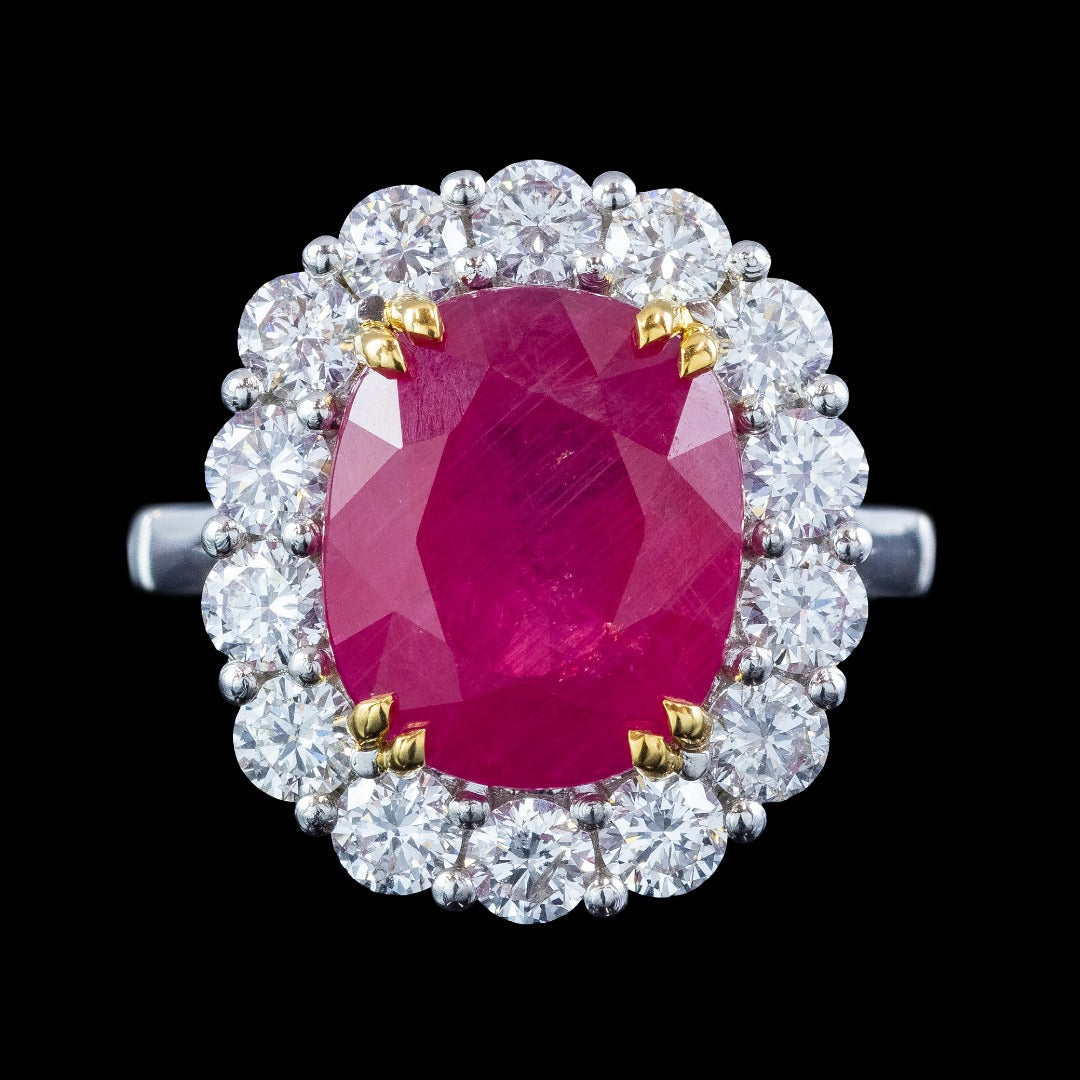 Edwardian Style Ruby Diamond Cluster Ring 9.04ct Greenland Ruby With Cert