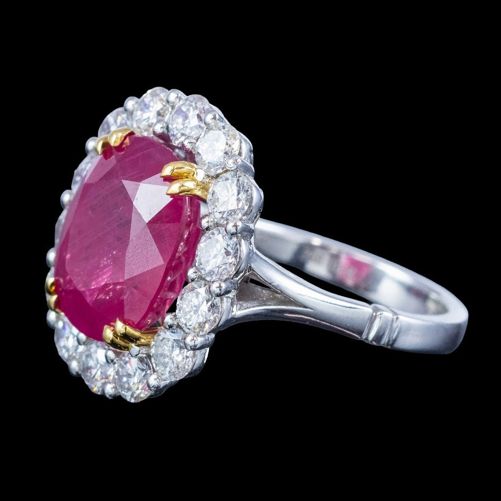 Edwardian Style Ruby Diamond Cluster Ring 9.04ct Greenland Ruby With Cert