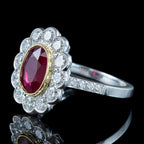Edwardian Style Ruby Diamond Cluster Ring 2.05ct Burmese Ruby