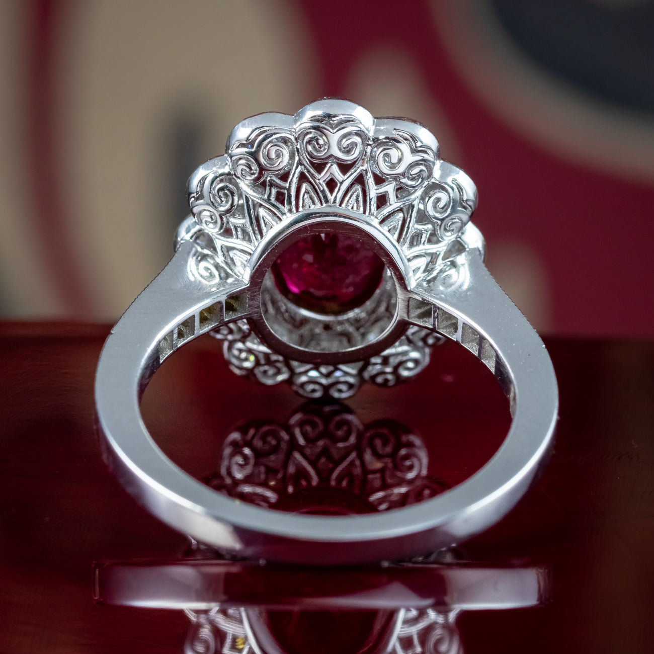 Edwardian Style Ruby Diamond Cluster Ring 2.05ct Burmese Ruby