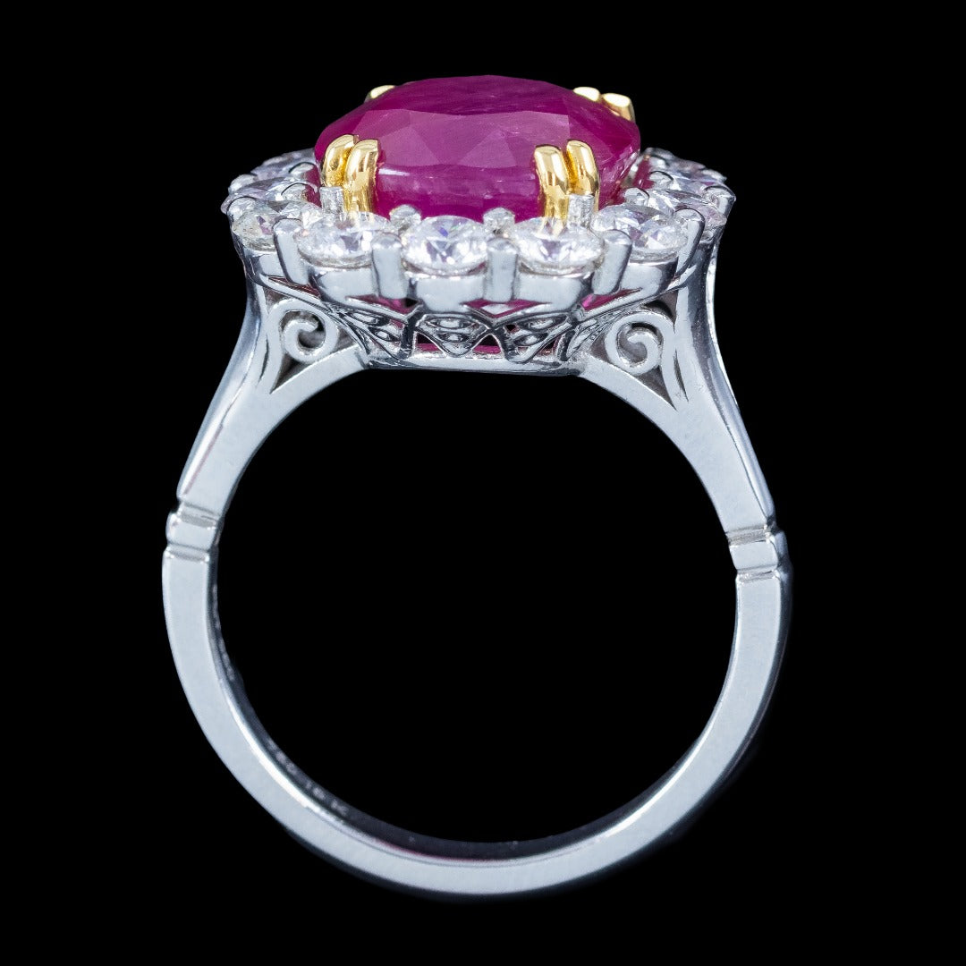 Edwardian Style Ruby Diamond Cluster Ring 9.04ct Greenland Ruby With Cert
